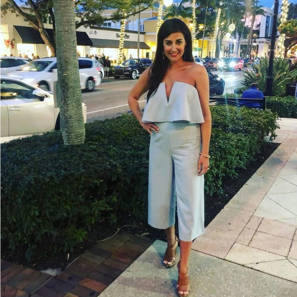 Light Blue Lavish Alice Strapless Culotte Jumpsuit
